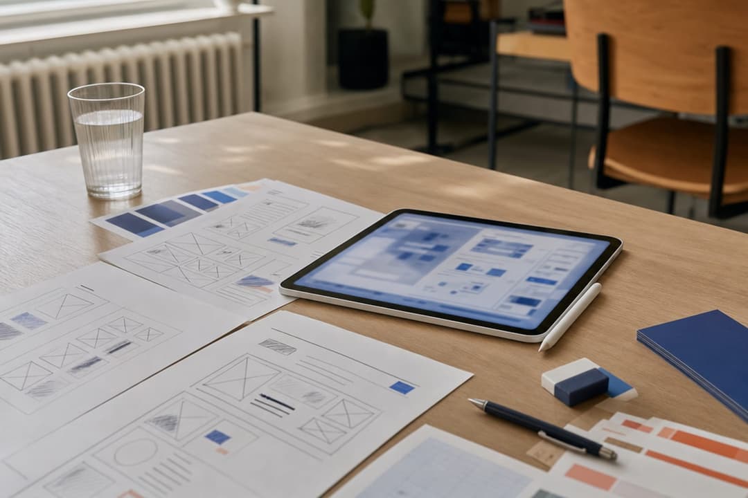 Poste de travail UX design — wireframes et maquettes en cours
